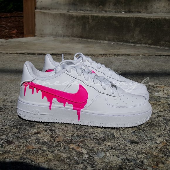 Nike Air Force 1 Low White Pink Paint Drip Custom NWT - Picture 2 of 8